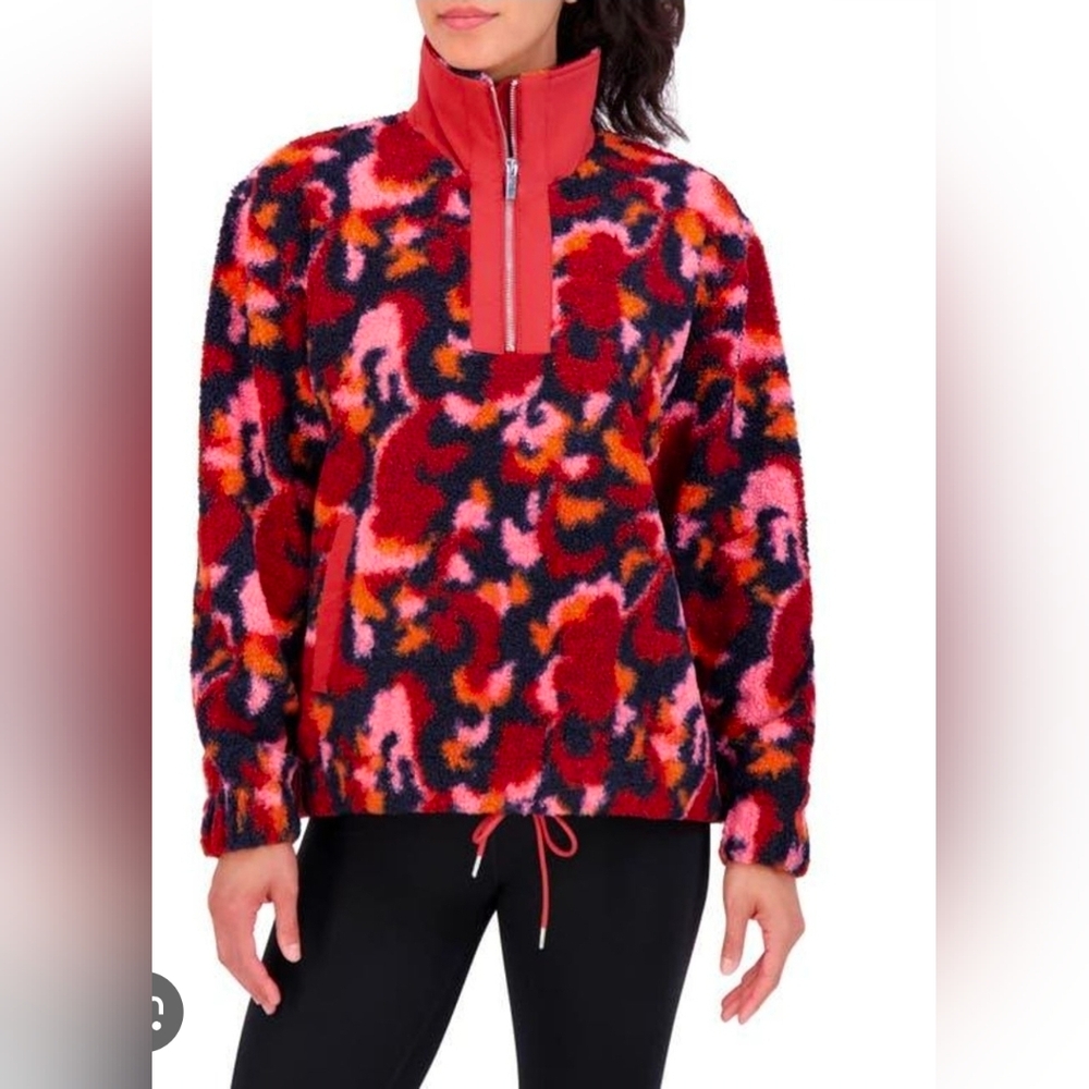 NWOT SAGE Collective Women's Red Faux Shearling Pullover Quarter Zip Sz L